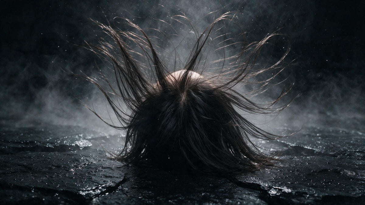 Pelo fino en movimiento con volumen aéreo y luz a contraluz, secado cabeza abajo